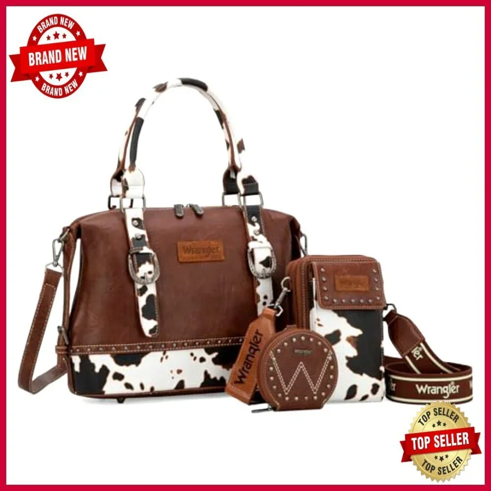 Leather Doctor Bag Set with Crossbody Strap, 3-Piece Satchel Purse